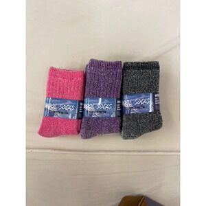 3 Pack Womens Wool Blend Crew Socks Marled Knit Pink Purple Grey Ultra Soft New